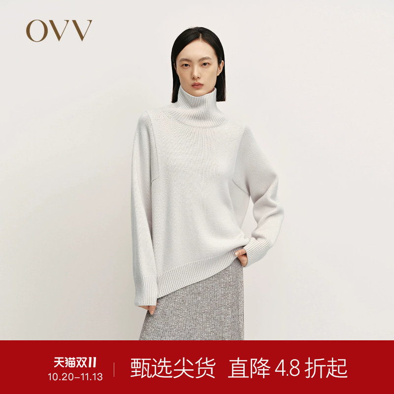 OVVOutlet秋冬热卖女装高领保暖舒适粗针阔版长袖休闲羊绒衫