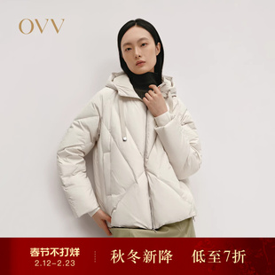 OVVOutlet秋冬热卖新款女装高领连帽轻便保暖短款舒适羽绒服外套