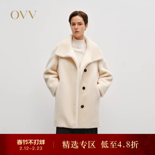 OVVOutlet秋冬热卖女装毛绒感经典单排扣舒适保暖休闲大衣