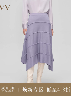 OVV Outlet秋冬新款女装分割装饰不规则下摆A字中长款半身裙