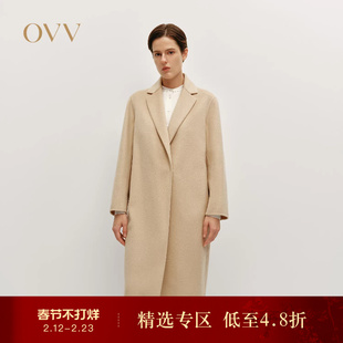 OVVOutlet秋冬热卖女装经典易搭平驳领中长休闲通勤羊毛大衣