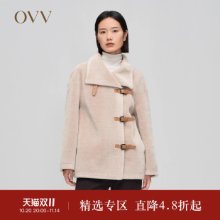 饰中款 羊毛毛绒感大翻领皮袢装 大衣 女装 OVVOutlet秋冬新款