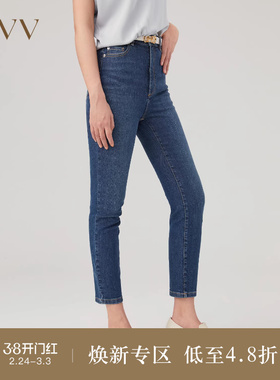 OVV秋冬新款女装意大利进口棉质面料高腰修身锥形牛仔裤