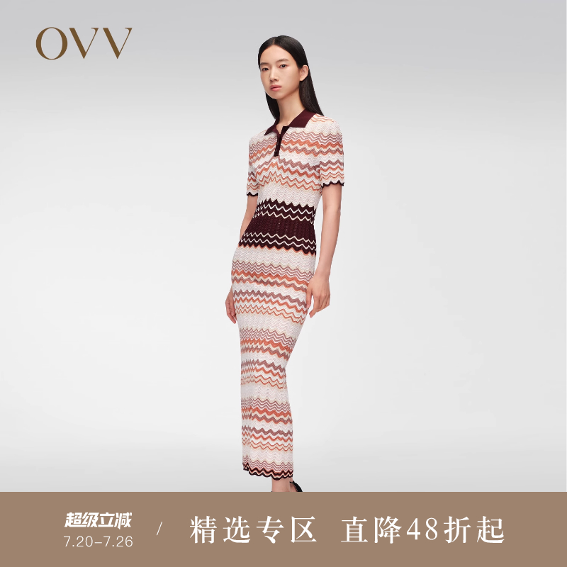 OVV度假连衣裙春夏几何镂空针织