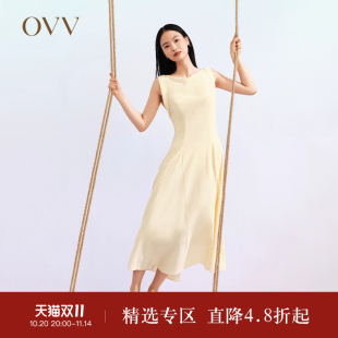 OVVOutlet春夏桑蚕丝混纺优雅A字无袖 连衣裙