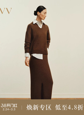 OVVOutlet秋冬热卖女装简约时尚舒适羊毛混纺开衩设计半身裙