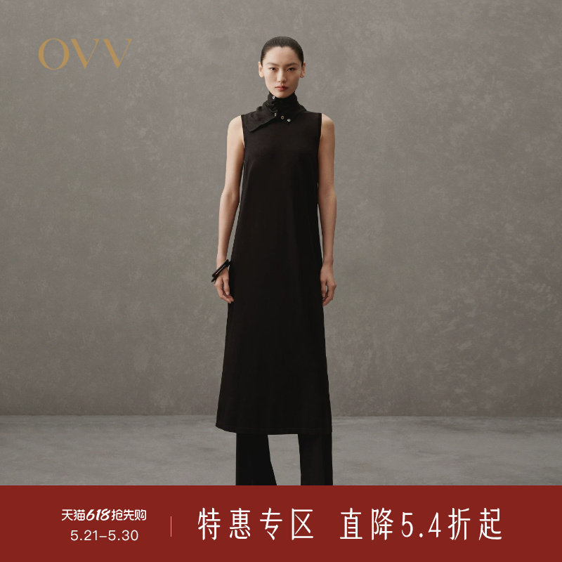 OVV春夏热卖女装经典基础精致无袖小黑裙优雅直筒连衣裙