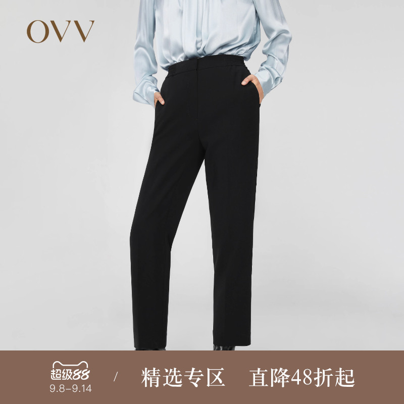 OVVOutlet秋冬新款女装日本进口三醋酸侧后腰松紧休闲通勤长裤