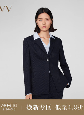 OVVOutlet秋冬新款女装暗条纹弹力罗马布金属扣套装西服外套