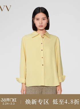 OVVOutlet秋冬新款女装25MM重磅真丝撞色牛角扣长袖衬衫