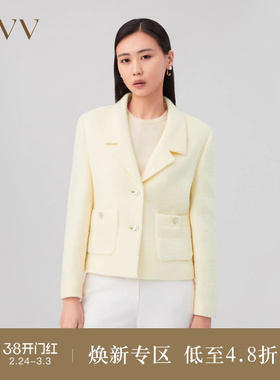 OVV Outlet 秋冬新款时尚女针织圈圈羊毛贴袋设计单件西服外套女