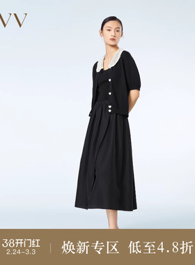 OVV春夏热卖女装泡泡袖可脱卸娃娃领复古感短袖针织休闲外套