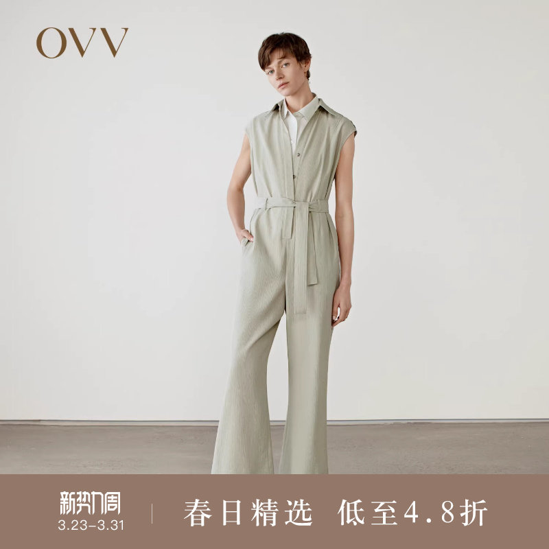 OVV2025春夏新款女装休闲舒适随附腰带简约大方连体裤