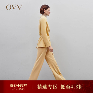OVVOutlet秋冬新款女装针织羊毛不对称系带设计女套装西服外套