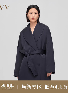 OVVOutlet秋冬新款女装光泽感面料青果领双排扣羽绒服外套