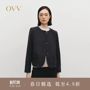 OVVOutlet秋冬热卖 细闪羊毛薄花呢圆弧下摆休闲夹克外套 女装