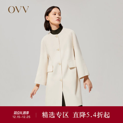 OVV圆领插肩袖羊毛大衣女