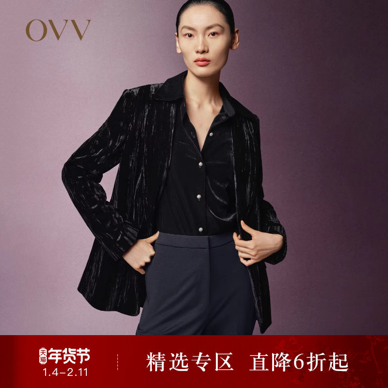 【极夜丝绒】OVVOutlet秋冬热卖女装戗驳领通勤休闲西服外套