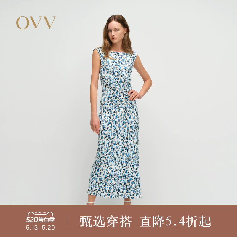 OVV2025春夏新款女装浪漫法式小碎花印花长款连衣裙