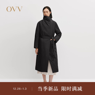 无绗线可翻折立领中长羽绒服外套 女装 OVVOutlet秋冬热卖 新款