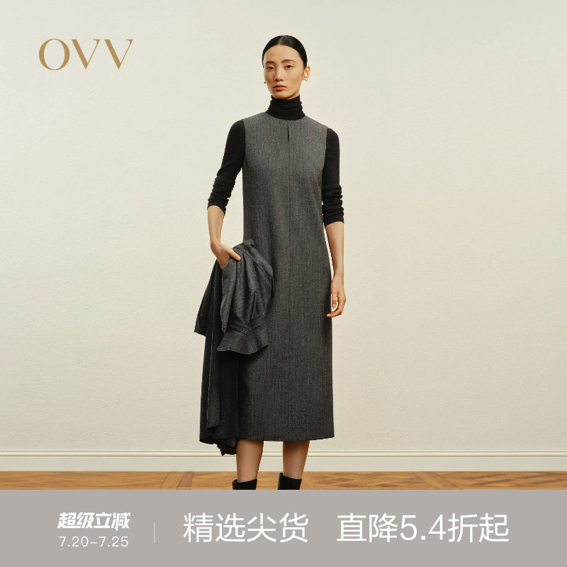 OVVOutlet秋冬热卖女装圆领无袖连衣裙简约休闲长款背心裙