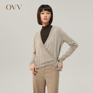 式 舒适半斜襟围裹款 长袖 针织衫 OVVOutlet秋冬女装 羊绒衫 经典