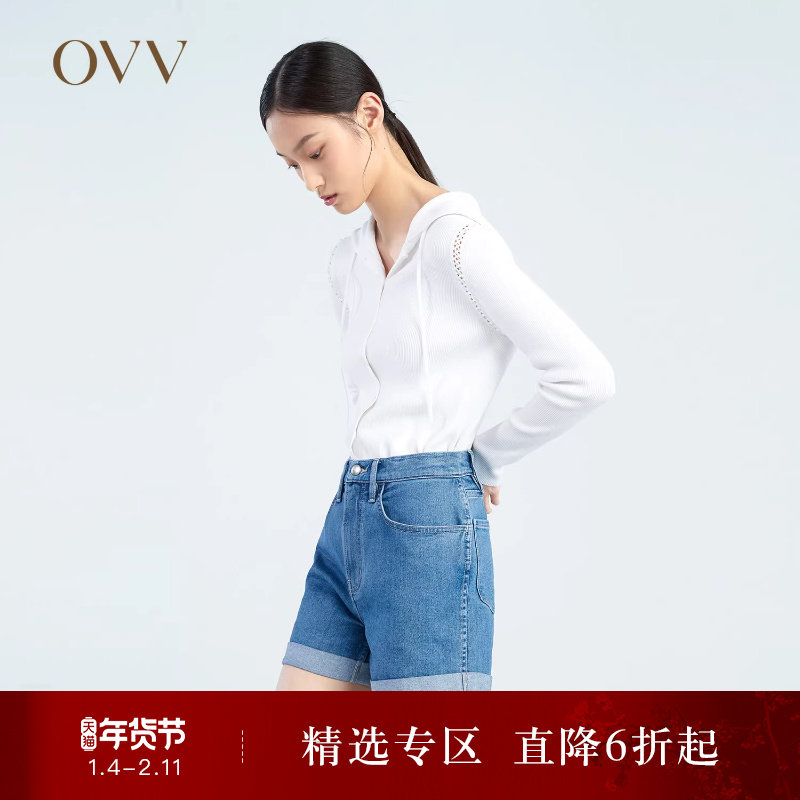 OVV春夏热卖女装棉质醋酸清爽休闲抽绳连帽长袖针织开衫外套