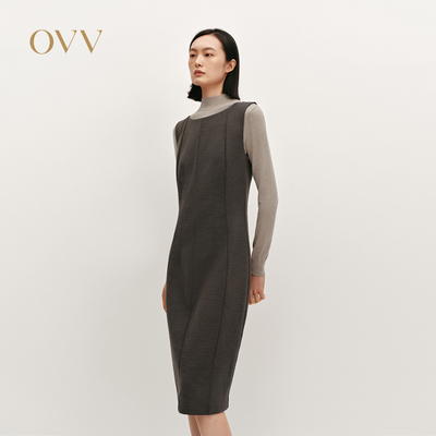 OVVOutlet秋冬热卖女装一字领背心裙针织羊毛休闲无袖连衣裙