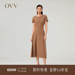 OVV Outlet秋冬新款可水洗针织羊毛A字型分割休闲收腰短袖连衣裙