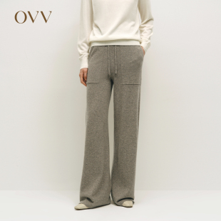 系带保暖休闲针织阔腿羊绒裤 经典 女装 OVVOutlet2024秋冬新款