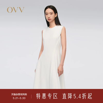OVV春夏热卖女装三醋酸面料经典A字无袖连衣裙小白裙