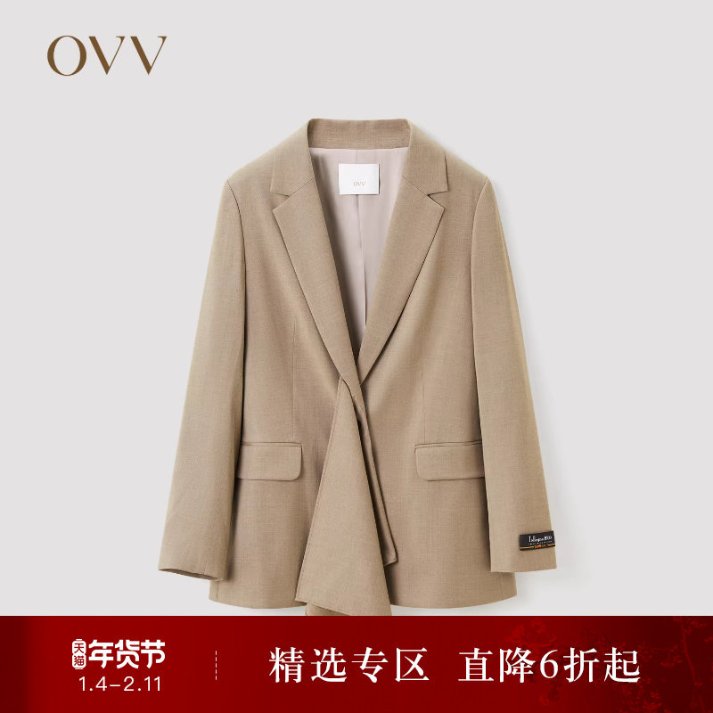 OVV Outlet秋冬女装意大利进口面料时尚飘带套装西服外套