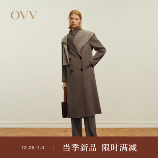 复古平驳领双排扣中长双面呢羊毛大衣 女装 OVVOutlet秋冬热卖 新款