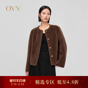 OVV秋冬热卖女装阿尔巴卡混纺羊毛经典圆领短款大衣外套