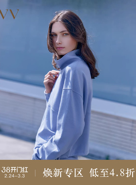 【高级运动系列】OVV Outlet秋冬新款女装简约半开襟立领套头卫衣