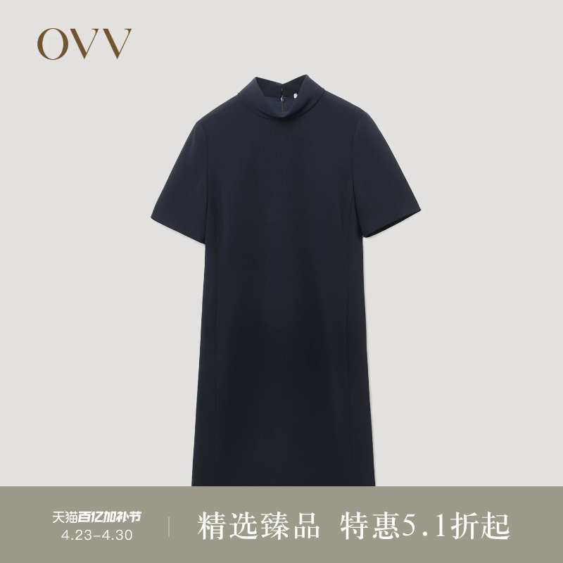 【日本进口三醋酸】OVVOutlet秋冬热卖女装高领短袖连衣裙