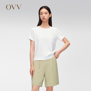 OVVOutlet春夏热卖女装艺术精致小圆领棉质休闲短袖T恤