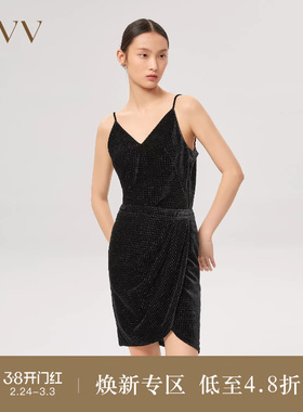 OVV Outlet秋冬新款日本进口闪光丝绒面料V领吊带衫