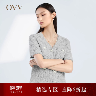 OVV春夏热卖女装时尚V领花纱休闲短袖针织开衫外套