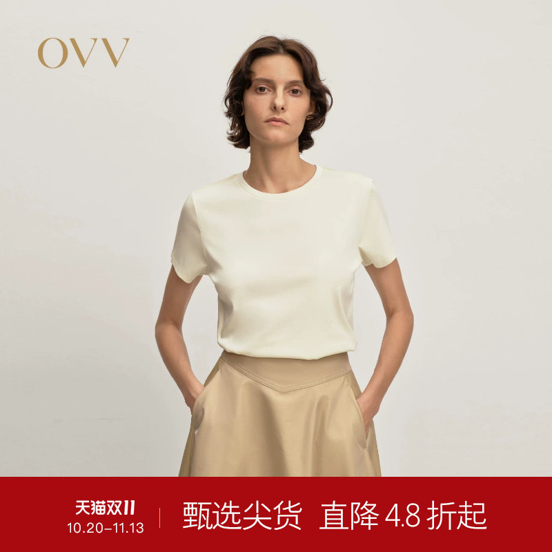 OVV秋冬热卖女装经典舒适圆领简约直筒版型短袖T恤