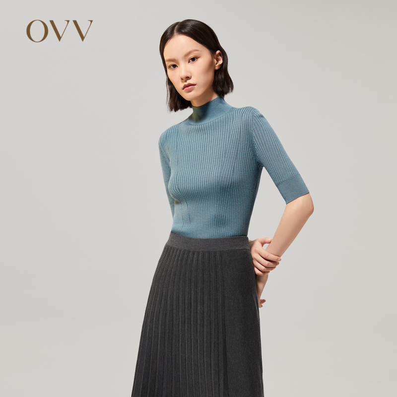 OVV半高领黄金针织衫羊毛