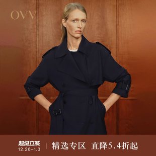 翻领双排牛角扣短款 经典 羊毛风衣 女装 OVVOutlet秋冬热卖