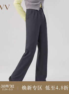 OVVOutlet秋冬新款女装羊毛法兰绒褶饰简约通勤直筒休闲长裤