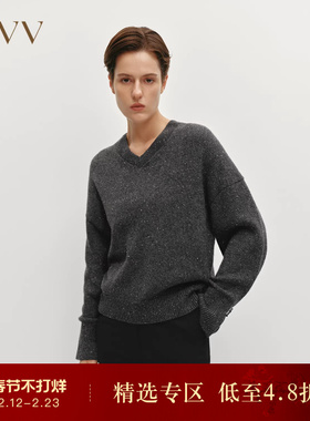 OVVOutlet秋冬热卖女装V领保暖时尚点子纱休闲长袖羊绒衫