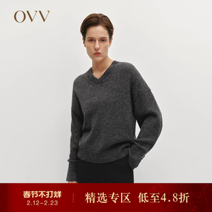 OVVOutlet秋冬热卖女装V领保暖时尚点子纱休闲长袖羊绒衫