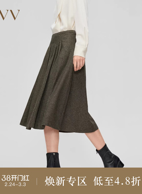 OVVOutlet秋冬新款女装花纹设计A字伞裙中长款半身裙