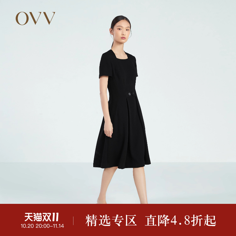 OVV复古方领连衣裙春夏