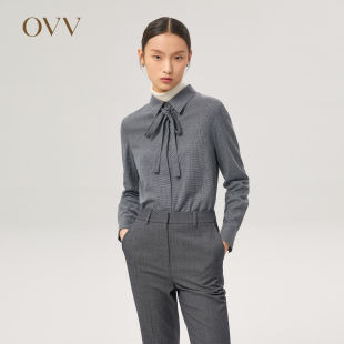 OVV 西班牙进口面料千鸟格可拆卸飘带衬衫 Outlet秋冬热卖