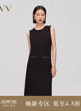 OVV Outlet 秋冬新女黄金羊毛经典无袖针织连衣裙织带优雅小黑裙