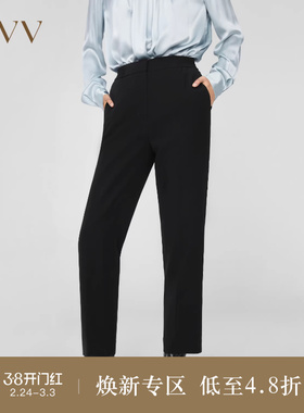 OVVOutlet秋冬新款女装日本进口三醋酸侧后腰松紧休闲通勤长裤